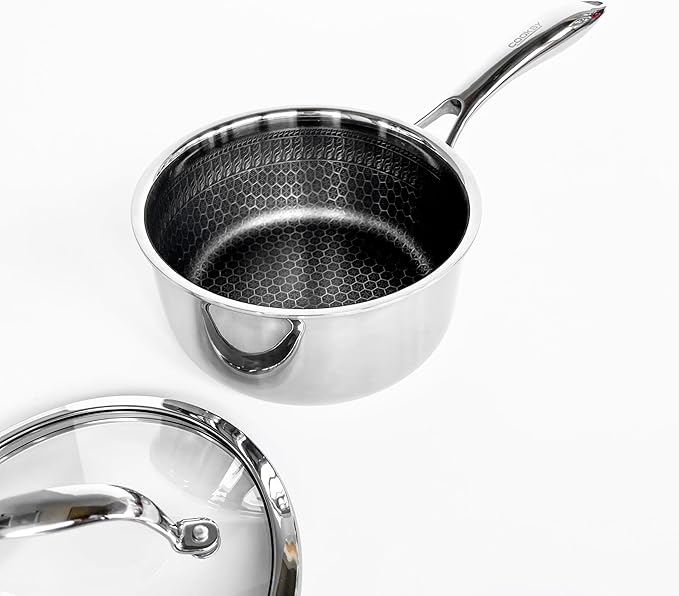 1.5 Quart Hexagon Surface Hybrid Stainless Steel Saucepan with Lid