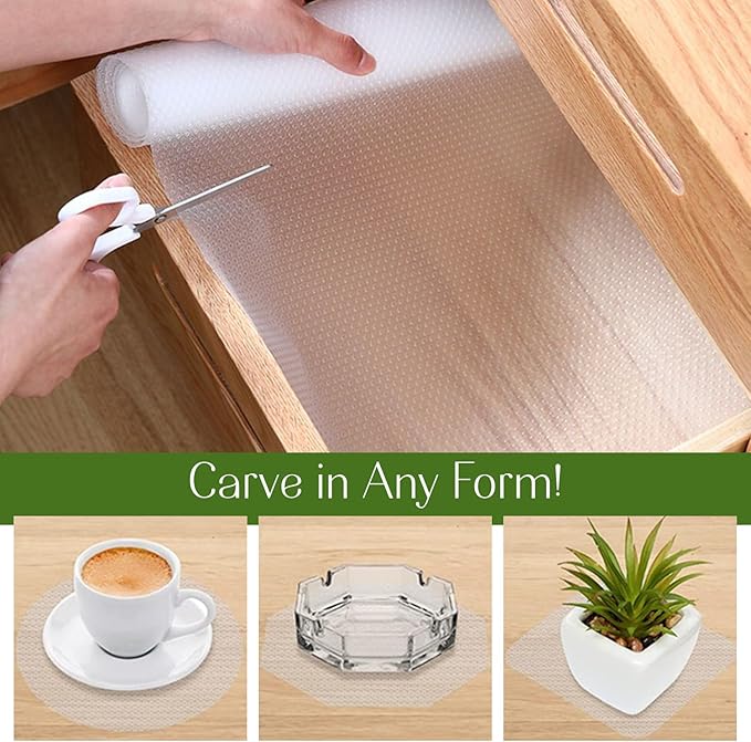 13.8 INCHES x 20 FEET (236 Inches) Non-Slip Shelf Liner, EVA Kitchen Liner, Non-Adhesive Liner, Original Smooth Shelf Liner, Durable Strong Grip Liner, Stain-Proof Shelf, Drawer, Cabinet Liner, Clear