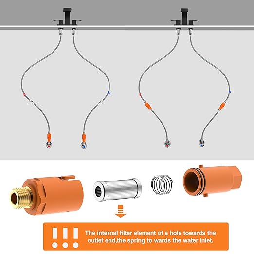 2 Pack Sediment Water Filter G 3/8 (9/16") with Hose, Conncet Angle Valve, 35 Micron Reusable Under Sink Inline Water Filter with 12in Extension Tube, Compression Fitting for Bathroom Kitchen