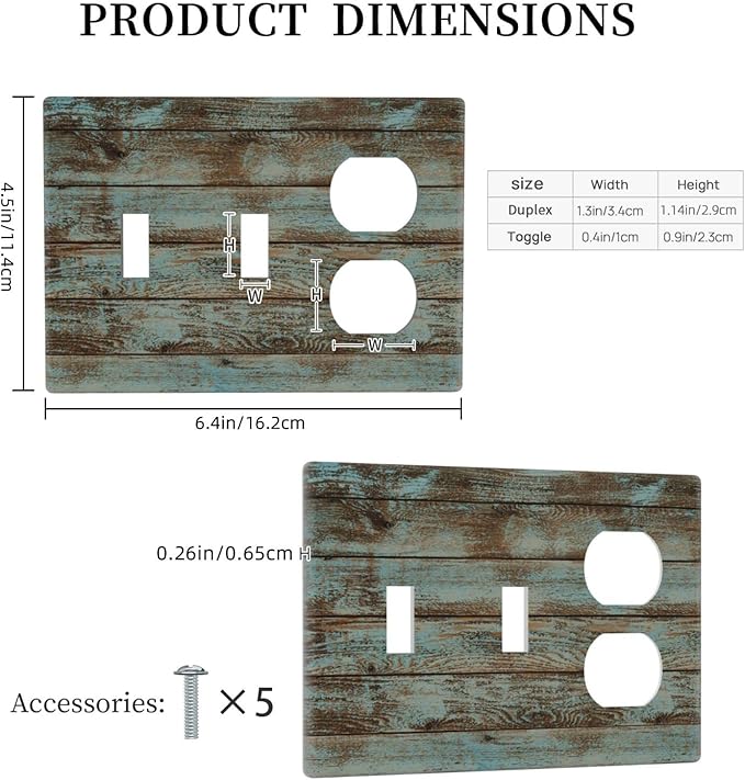 Vintage Green Wood Texture Combo 2 Toggle 1 Duplex Outlet Light Switch Wall Plate Cover Decorative 3-Gang for Electrical Room Bathroom Bedroom Home Kitchen One Receptacle 4.5" x 6.38"