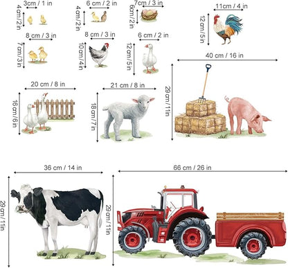 wondever Farm Animals Cow Wall Stickers Farmhouse Truck Roosters Peel and Stick Wall Art Decals for Kitchen Living Room Kids Room