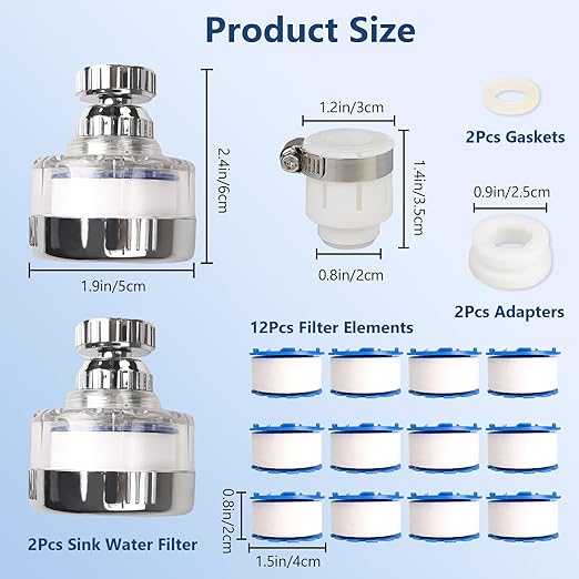 15Pcs Sink Water Filter Faucetz,360° Rotating Fauc Filters Purifier Kitchen Tap Filtration Removes Chlorine Fluoride Heavy Metals Hard Water,Bathroom Faucet Filter for Home & Kitchen