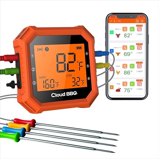 500FT Digital Meat Thermometer Wireless Thermometer with Multy Probes Bluetooth Thermometer Kitchen Thermometer for Smoker Grilling Oven (FS-51)