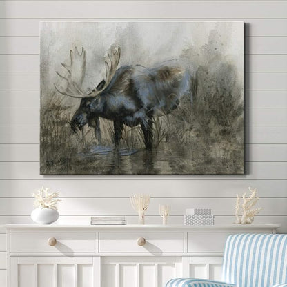 Renditions Gallery Canvas Animal Wall Art Home Paintings & Prints Scary Grazing Moose Abstract Black & White Horror Modern Artwork Decorations for Bedroom Office Kitchen - 32"x48" LT33