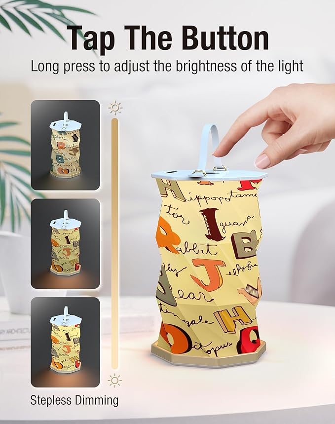 Battery Operated Lamp with Handle, Rotating Folding Lamp, Cute Letter Portable Light, Folding Paper Lantern for Home, Office, Living Room