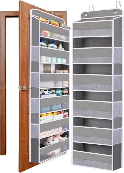 Over The Door Organizer Storage, 6 Bins Heavy Duty Closet Door Organizer Hanging, Anti Tilt 50 lb Back of Door Organizer for Bathroom, Bedroom, Nursery Baby Essentials, Home Organization