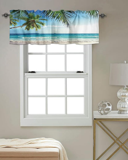 Vandarllin Palms Tree Ocean Kitchen Curtains Valances for Windows Tropical Sea Rod Pocket Window Treatment for Kitchen/Living Room/Bedroom/Bathroom,60" X 18" -1 Panel, Beach Theme