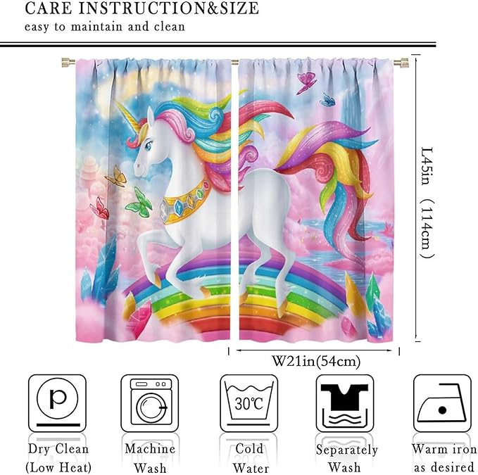 Unicorn Curtains Pink Kids Cartoon Room Darkening Decor Curtains Boys Girls Baby Room Decor Curtains Living Room Kitchen Decor 42x45 Inch 2 Panels