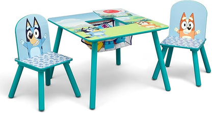 Delta Children Bluey Kids Table and Chair Set with Storage (2 Chairs Included) - Greenguard Gold Certified - Ideal for Arts & Crafts, Snack Time, Homeschooling, Homework & More, Blue