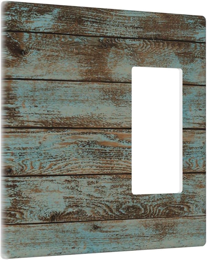 Vintage Green Wood Texture Combo Single Blank 1 Rocker Light Switch Wall Plate Cover Decorative 2-Gang for Electrical Room Bathroom Bedroom Home Kitchen One Decora Receptacle 4.5" x 4.6"