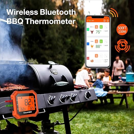 500FT Digital Meat Thermometer Wireless Thermometer with Multy Probes Bluetooth Thermometer Kitchen Thermometer for Smoker Grilling Oven (FS-51)