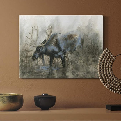 Renditions Gallery Canvas Animal Wall Art Home Paintings & Prints Scary Grazing Moose Abstract Black & White Horror Modern Artwork Decorations for Bedroom Office Kitchen - 18"x27" LT33