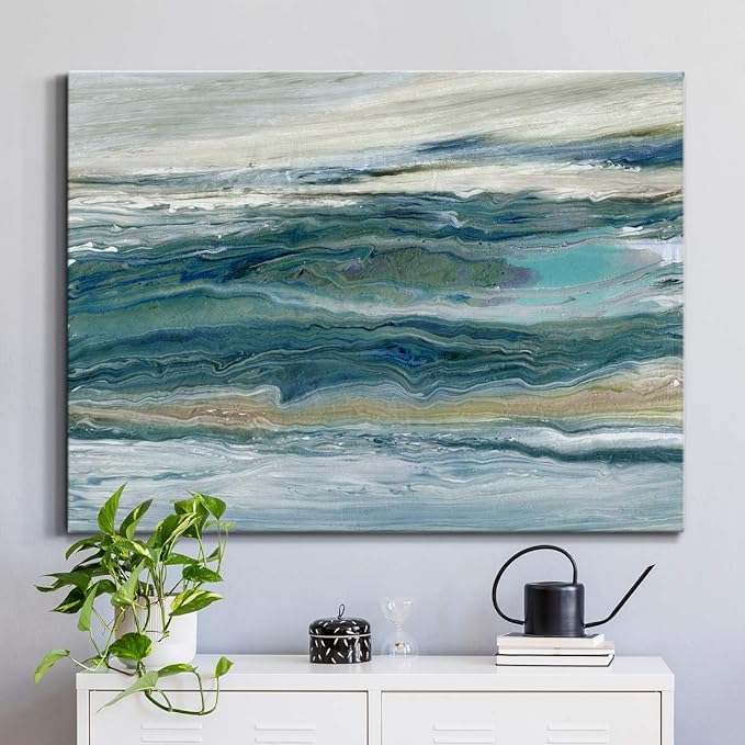 Renditions Gallery Canvas Nature Wall Art Home Paintings & Prints Blue Rough Aqua Marble Modern Watercolor Abstract Minimalist Artwork Decor for Bedroom Office Kitchen - 24"x36" LT33