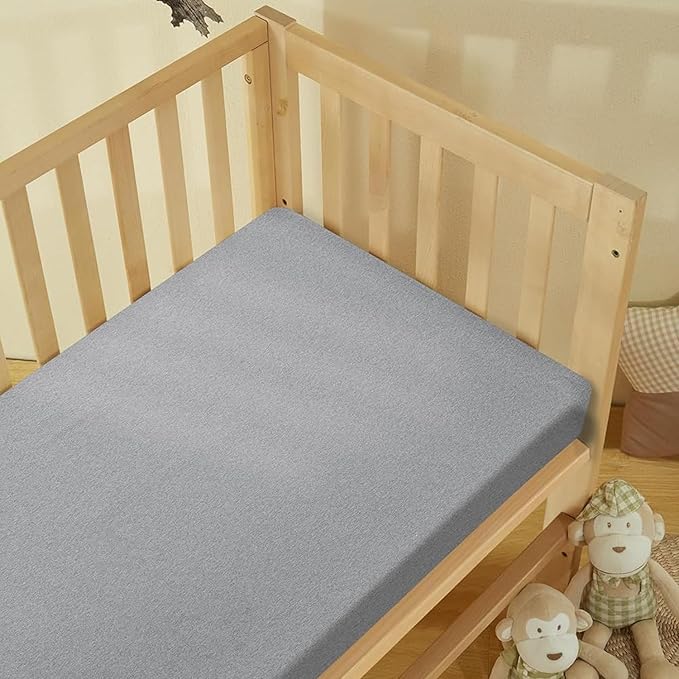 100% Cotton Jersey Knitted Mini Crib Sheets for Boys and Toddler, Soft and Breathable, Crib Sheets Girl Snug Fit, Machine Washable, Multiple Colors (P1, Gray,38"x24"x6")