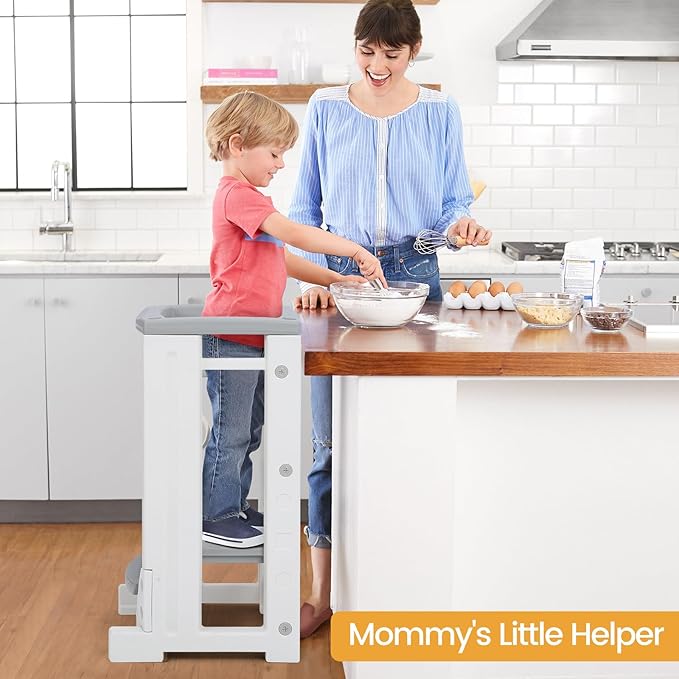 Toddler Tower with Dry Erase Whitebaord Height Adjustable Step Stool for Kids Montessori Learning Stool Toddler Kitchen Stool Helper with Non-Slip Safety Rail