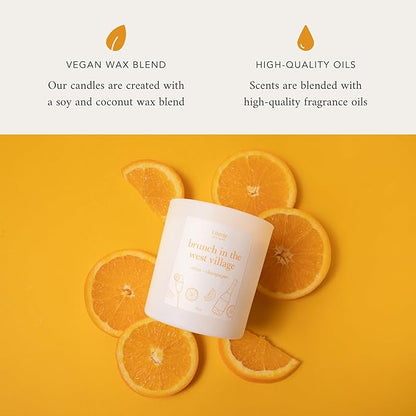 NYC Inspired Scented Candle: Brunch in The West Village - Citrus & Champagne, 9oz, 50 Hour Burn, Vegan Soy & Coconut Blend Candle for Home Decor, Gift for Women & Men