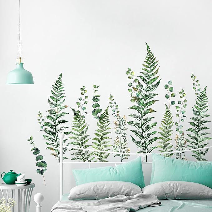 Amaonm Removable Fresh Plants Vine Leaf Wall Sticker DIY Peel and Stick Green Leaves Wall Decals Home Decor for Kids Girls Boys Babys Bedroom Living Room Nursery Classroom Playroom Wall Corner Bathroom Background Decoration