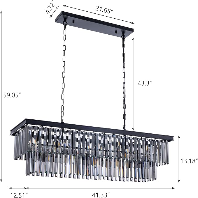 Wellmet 11-Light Smoke Grey Crystal Chandelier 40 inch, Contemporary Modern Chandeliers Adjustable for Living Room, Dining Room, Pool Table Light, Kitchen Island Lighting