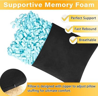 2 Pack Small Pillow, Memory Foam Mini Pillow 11 X 7 Inches for Travel, Sleeping, Nap and Neck, Knee, Lumbar Support, Tiny Pillow Cushion for Pet, Dogs (Black)