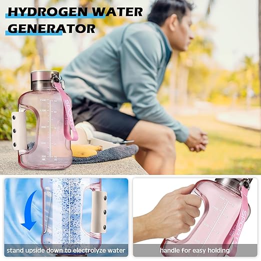 1.5 L Max PEM Hydrogen Water Bottle Hydrogen Water Generator Rechargeable Portable Hydrogen Bottle with SPE/PEM Technology for Portable Family Fitness Gifts, High Capacity(Pink)