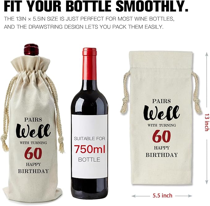 ZHANTUONE，60st Birthday Gift,Drawstring Polyester Cotton Cloth Wine Bag，Funny Birthday Wine Bag，60 Years Old Birthday Party Decoration Wine Bag Gifts,Birthday Party Decorations Ideas Wine Bag