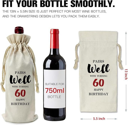 ZHANTUONE，60st Birthday Gift,Drawstring Polyester Cotton Cloth Wine Bag，Funny Birthday Wine Bag，60 Years Old Birthday Party Decoration Wine Bag Gifts,Birthday Party Decorations Ideas Wine Bag