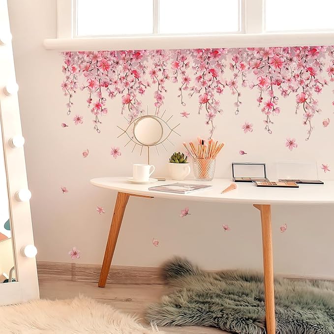 Pink Flower Wall Stickers - Elegant Home Decor, 30cm x 88cm Size