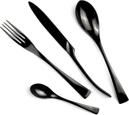 18/10 Stainless Steel Flatware Set,Luxury Black Cutlery Silverware Dinner Service Dessert Fork Tea Spoon Knife,for Home Kitchen Restaurant Hotel, Qty=15 Pcs