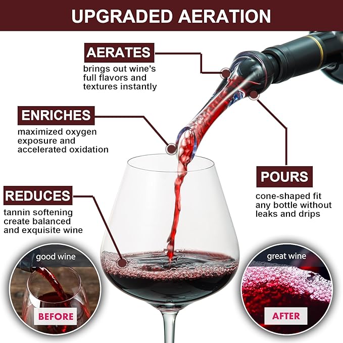 Wine Aerator Pourer for Red Wine with Vacuum Pump Stopper, Wine Decanter with Aerator Enhance Flavor and Preserve Freshness, Home Bar Accessories Wine Gift for Wine Enthusiasts