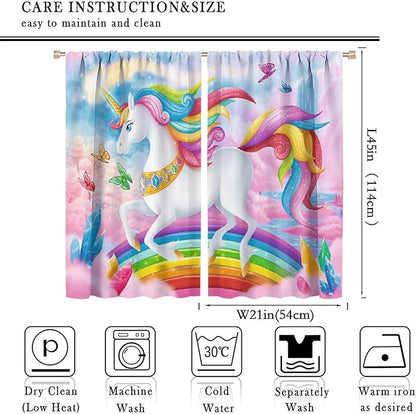 Unicorn Curtains Pink Kids Cartoon Room Darkening Decor Curtains Boys Girls Baby Room Decor Curtains Living Room Kitchen Decor 42x45 Inch 2 Panels