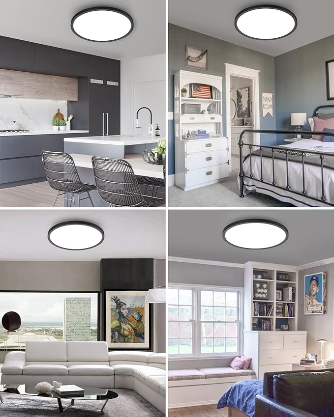 10PACK Flush Mount LED Ceiling Light Fixture Black, 12Inch 28Watt, Dimmable & 3000K-4500K-6000K 3 Color Selectable Ceiling Lamp 3200LM Low Profile Ceiling Light for Kitchen Bedroom Hallway Porch