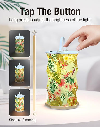 Battery Operated Lamp with Handle, Rotating Folding Lamp, Polychrome Portable Light, Folding Paper Lantern for Home, Office, Living Room