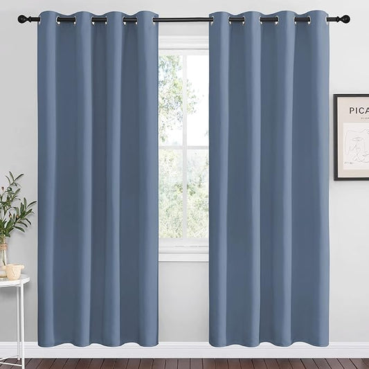 NICETOWN Stone Blue Room Darkening Curtain Panels 78" Length for Bedroom Living Room, Thermal Insulated Blackout Draperies for Home Decoration, Total Privacy (55" Width, 2 Pieces)