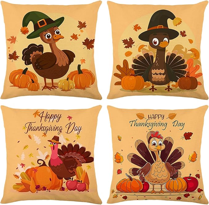 Fall Decorations for Home, Fall Pillow Covers 18x18 Set of 4, Thanksgiving Decorations Autumn Cushion Case for Couch(Fall09)