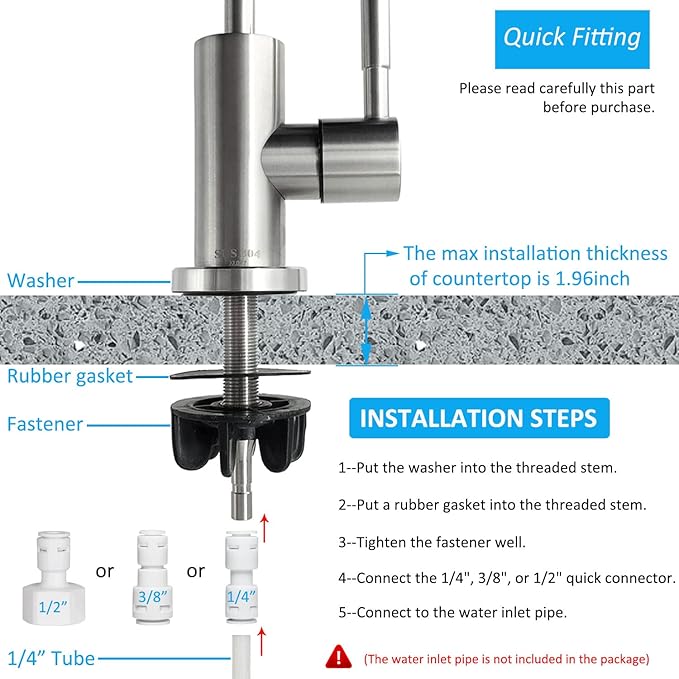 2024 Drinking Water Faucet with Flexible Gooseneck, Lead-Free Beverage Kitchen Water Filter Faucet Fits Most Water Purifier Filter Filtration Systems or Reverse Osmosis Units, SUS304 Stainless Steel