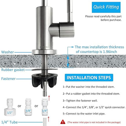 2024 Drinking Water Faucet with Flexible Gooseneck, Lead-Free Beverage Kitchen Water Filter Faucet Fits Most Water Purifier Filter Filtration Systems or Reverse Osmosis Units, SUS304 Stainless Steel