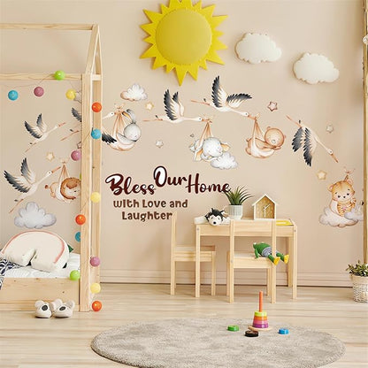 Cozy Sleeping Bag Animals Clouds Stars Wall Stickers, sacinora Cute Wild Goose Baby Elephant Bunny Bear Lion Tiger Cub Wall Decals Removable Vinyl Peel and Stick for Nursery Bedroom Art Home Decor