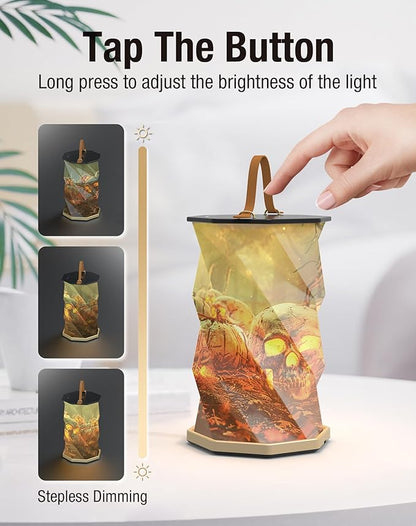 Battery Operated Lamp with Handle, Rotating Folding Lamp, Skull Portable Light, Folding Paper Lantern for Home, Office, Living Room