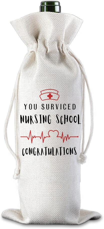 You Survived Nursing School Congratulations Funny Nurse Wine Bags Nurse Graduation Gift Nurse Week Gifts for Nurse Student Burlap Bag Gifts