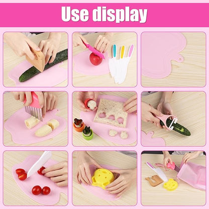 15pcs Montessori Kitchen Tools, Kids Chef Knife Set with Vegetable Cutting Board, Gloves, Fruit Peeler, Crinkle Cutter Serrated Edges Children Cooking Set Real Cooking Supplies for Toddlers