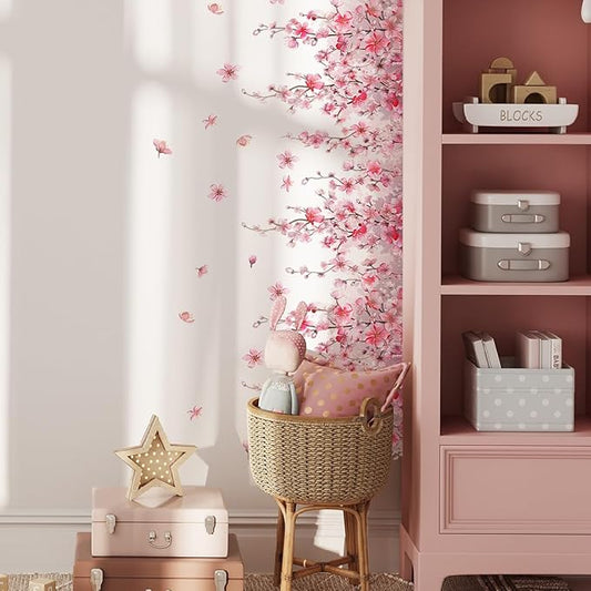 Pink Flower Wall Stickers - Elegant Home Decor, 30cm x 88cm Size