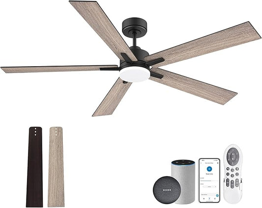 60” Smart Ceiling Fan with Lights Remote,Control via Alexa Google App Wifi,Silent DC Motor,Dimmable,Outdoor Indoor Modern Ceiling Fans for Large Bedroom Living Room Kitchen Patio,Black Walnut Brown