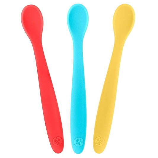 WeeSprout Silicone Baby Spoons - First Stage Infant Feeding Utensils With Soft-Tip, Bendable Kitchenware for Parent & Self-Feeding, Ultra-Durable, Dishwasher Safe, Travel Case, Set of 3