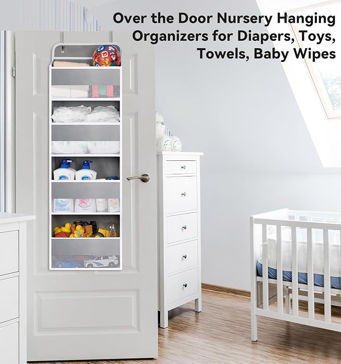 1 Pack Over Door Organizer, Heavy Duty Door Hanging Organizer Storage with 4 Pockets, Stuffed Animal Storage for Nursery Newborn Baby Essentials, RV Closet Storage and Organization