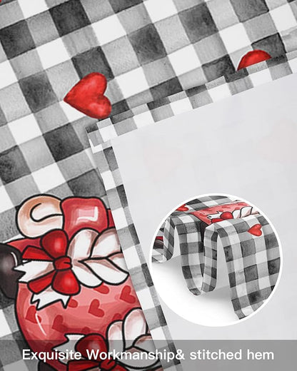 Valentines Day Gnomes Lovers Valances Kitchen Curtains for Windows,Buffalo Plaid Hearts Rod Pocket Valances Wedding Valentines Decoration Short Curtains for Bedroom/Living Room,54" X 18" -1 Panel