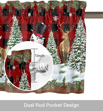 Vandarllin Christmas Snowman Kitchen Curtains Valances for Windows Christmas Tree Rod Pocket Window Treatment for Kitchen/Living Room/Bedroom/Bathroom,42" X 12" -1 Panel, Red Xmas Snowy Winter