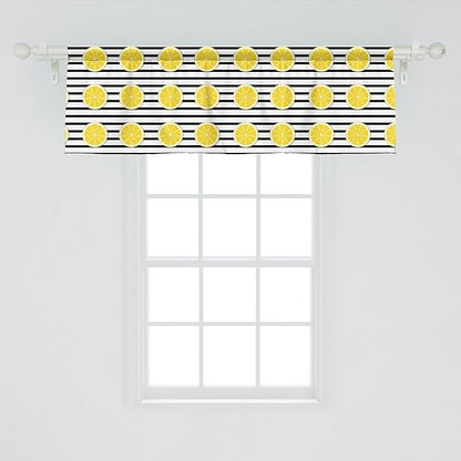 Ambesonne Lemons Window Valance, Citrus Fruits in Slices Pattern on Symmetrical Striped Background, Curtain Valance for Kitchen Bedroom Decor with Rod Pocket, 42" x 18", Yellow Charcoal Grey