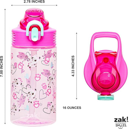 Zak Designs Sage DreamWorks Gabby's Dollhouse Kids Water Bottle For School or Travel, 16oz Durable Plastic Water Bottle With Straw, Handle, and Leak-Proof, Pop-Up Spout Cover (Pandy Paws)