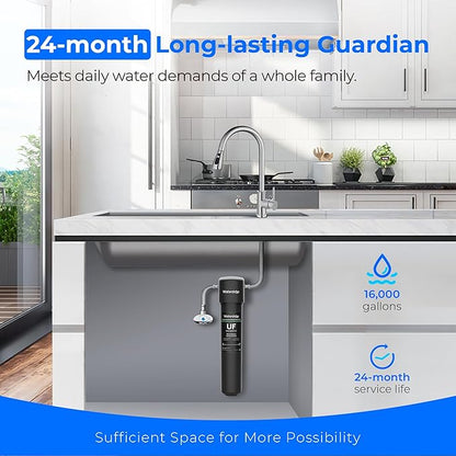 Waterdrop 15UA-UF 0.01 μm Ultra Filtration Under Sink Water Filter for Baçtёria Reduction, 𝟐 𝐘𝐞𝐚𝐫𝐬, Reduces Lead, Chlorine, Bad Taste & Odor, Direct Connect to Kitchen Faucet, USA Tech