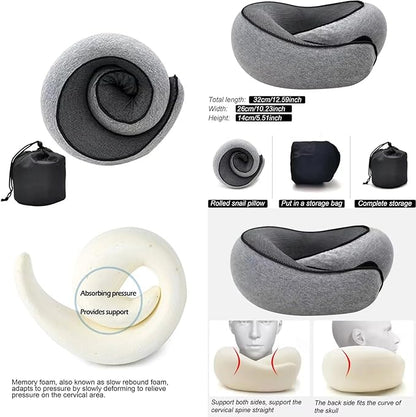 Travel Pillow for Airplane, 100% Memory Foam Neck Pillow, 360° Adjustable, Ergonomic Design & Portable Travel Accessory for Flights, Car & Home Travel Pillow Set With Carry Bag and Eye Mask Dark Grey